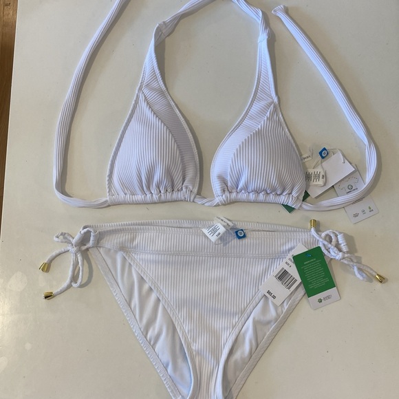 NWT Bleu Rod Beattie Walk The Line Triangle Top & Side Tie Bikini Bottom 8 White - Picture 7 of 11